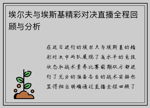 埃尔夫与埃斯基精彩对决直播全程回顾与分析