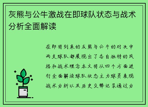 灰熊与公牛激战在即球队状态与战术分析全面解读