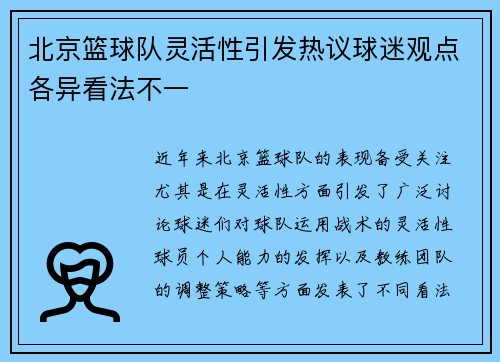 北京篮球队灵活性引发热议球迷观点各异看法不一